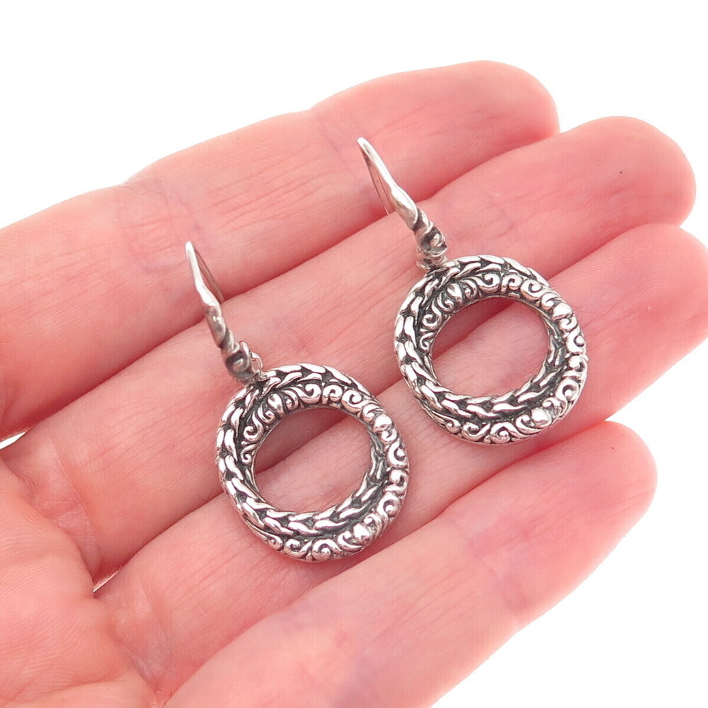 925 Sterling Silver Vintage Interlocked Circle Oxidized Dangle Earrings
